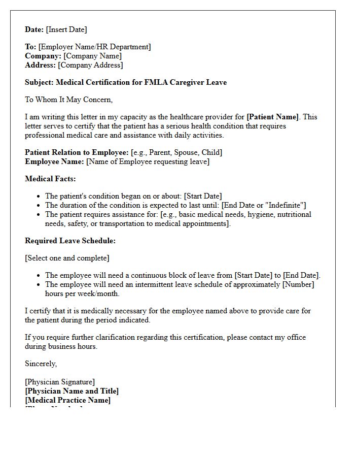 Family Medical Leave Act Caregiver Leave Medical Certification Letter