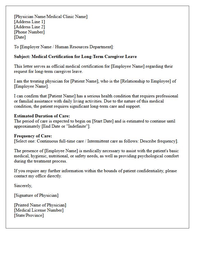Long-Term Caregiver Leave Medical Certification Letter