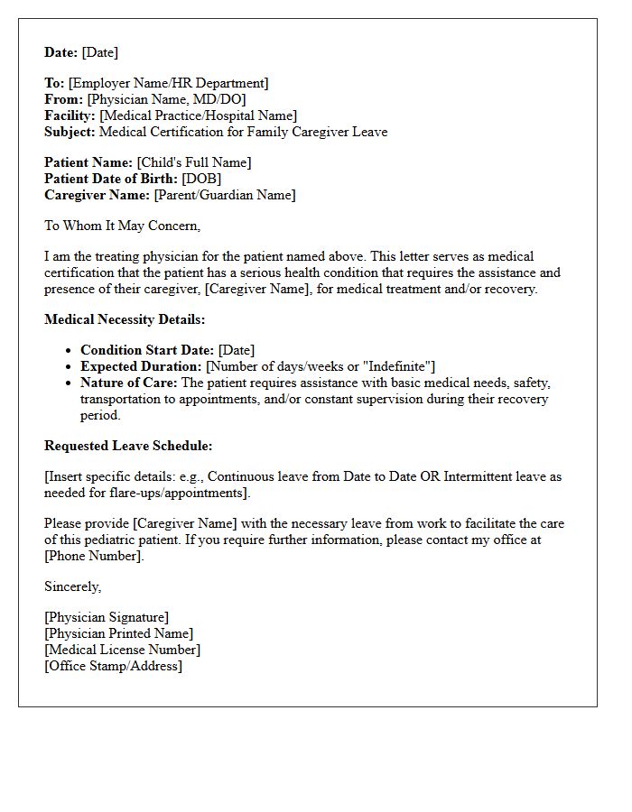 Pediatric Patient Caregiver Leave Medical Certification Letter