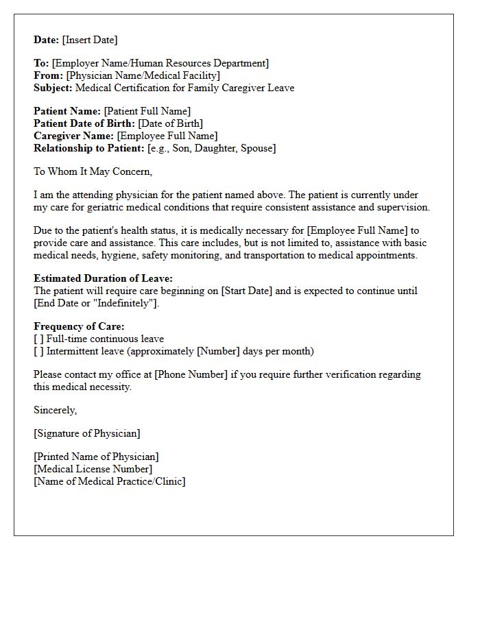 Geriatric Patient Caregiver Leave Medical Certification Letter