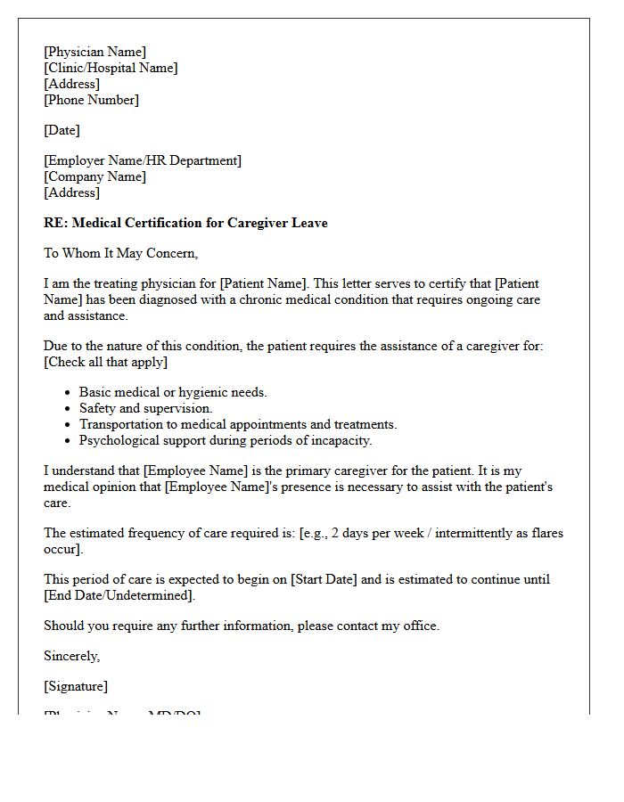 Chronic Condition Caregiver Leave Medical Certification Letter