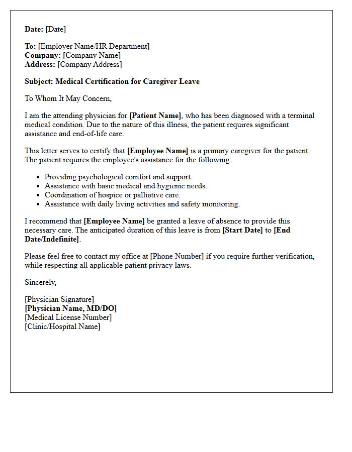 Terminal Illness Caregiver Leave Medical Certification Letter