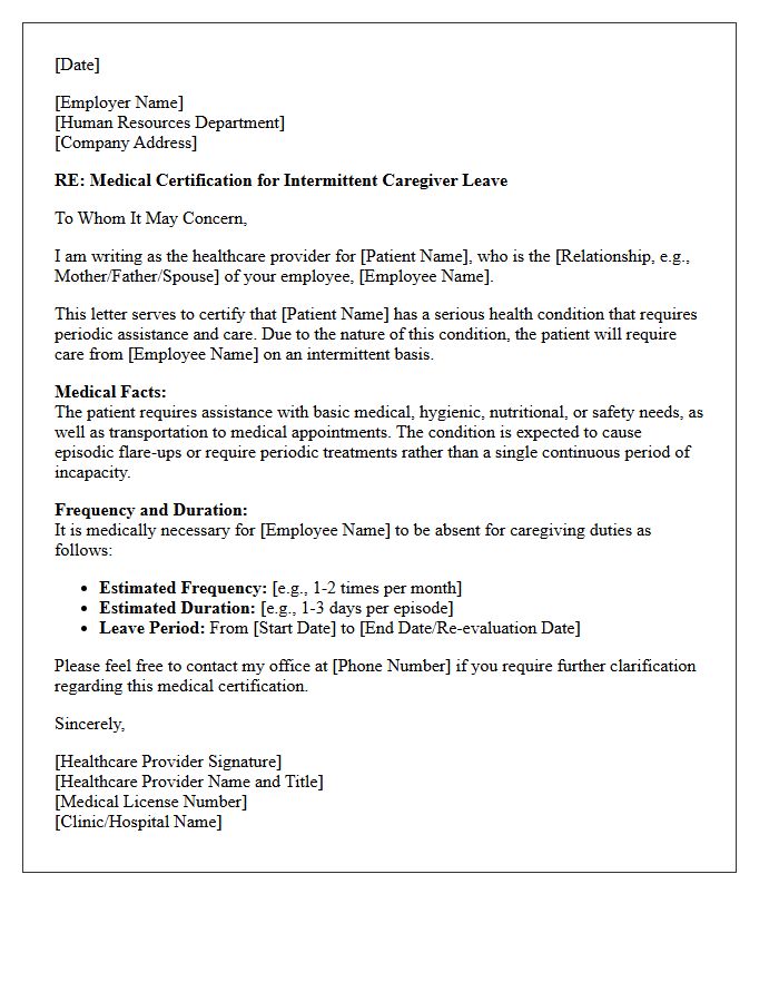 Intermittent Caregiver Leave Medical Certification Letter