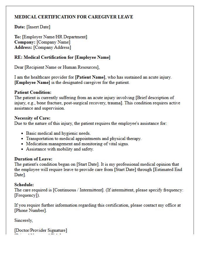 Acute Injury Caregiver Leave Medical Certification Letter
