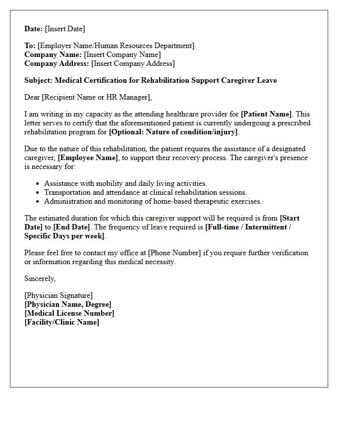 Rehabilitation Support Caregiver Leave Medical Certification Letter