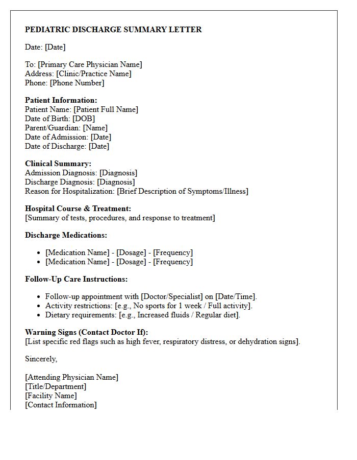 Pediatric Care Patient Discharge Summary Letter