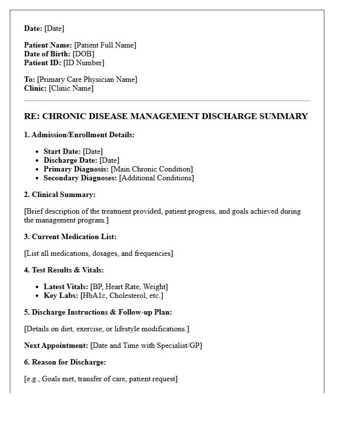 Chronic Disease Management Discharge Summary Letter
