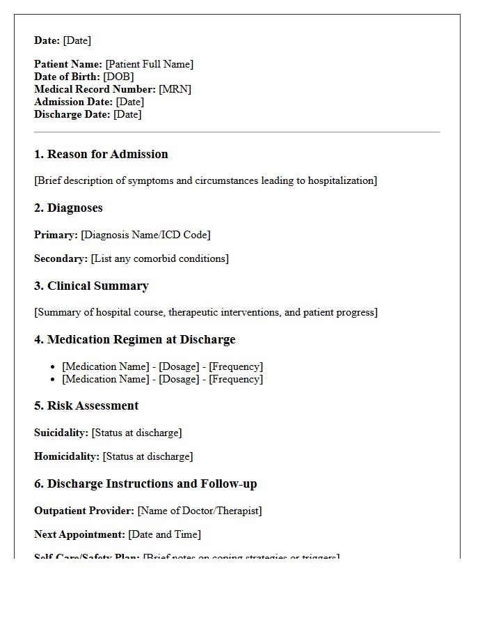 Psychiatric Clinic Patient Discharge Summary Letter
