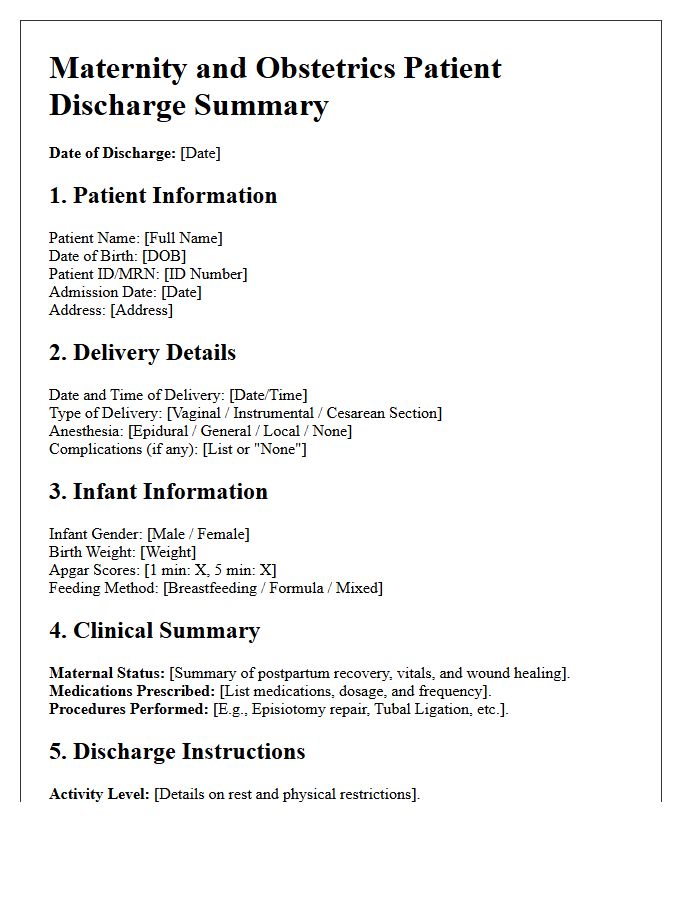 Maternity and Obstetrics Patient Discharge Summary Letter