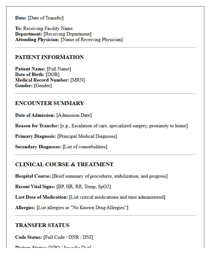 Inter-Facility Transfer Patient Discharge Summary Letter