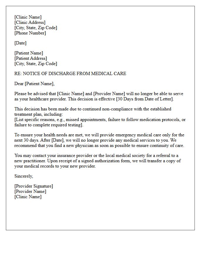 Non-Compliant Patient Clinic Discharge Summary Letter