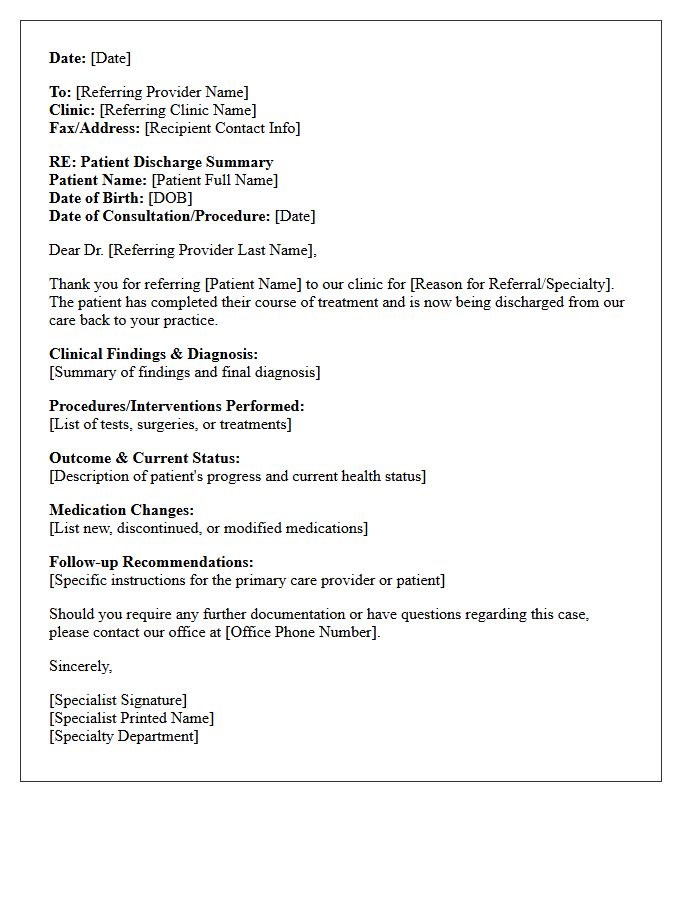 Specialist Referral Patient Discharge Summary Letter
