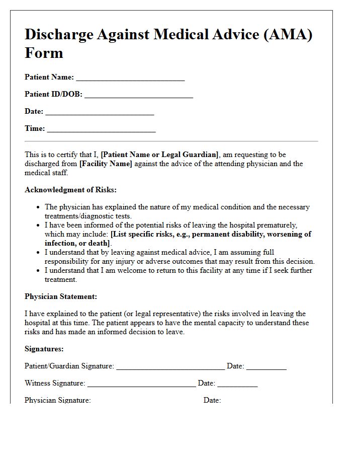 Standard Against Medical Advice Discharge Letter