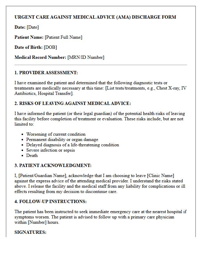 Urgent Care Against Medical Advice Discharge Letter