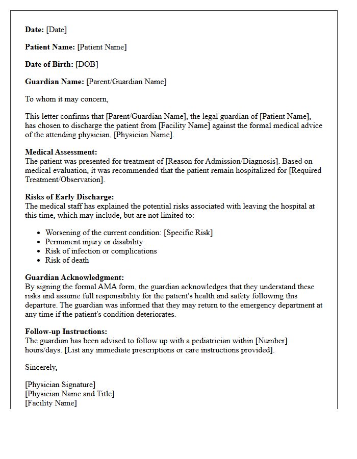 Pediatric Patient Against Medical Advice Discharge Letter