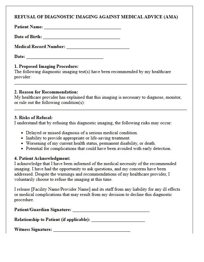 Refusal of Diagnostic Imaging Against Medical Advice Letter
