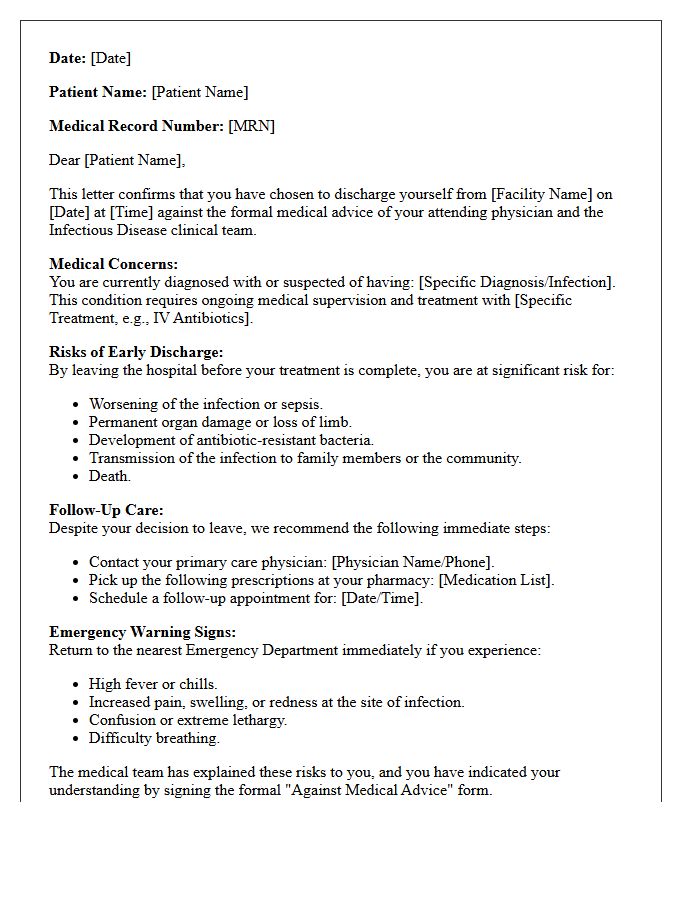 Infectious Disease Against Medical Advice Discharge Letter