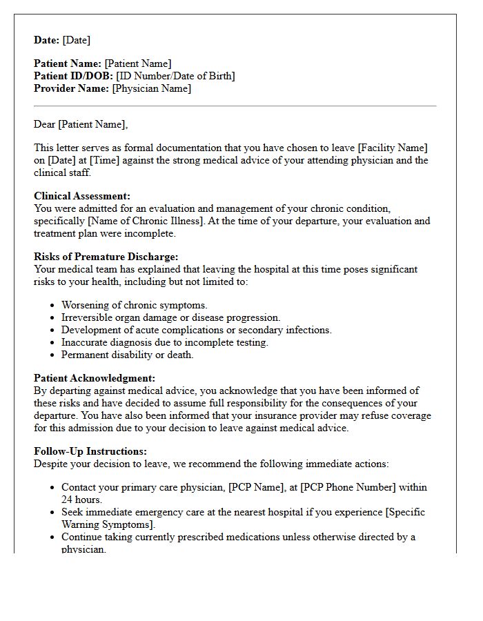 Chronic Illness Evaluation Against Medical Advice Discharge Letter