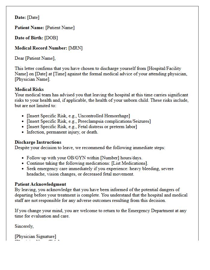 Maternal Health Against Medical Advice Discharge Letter