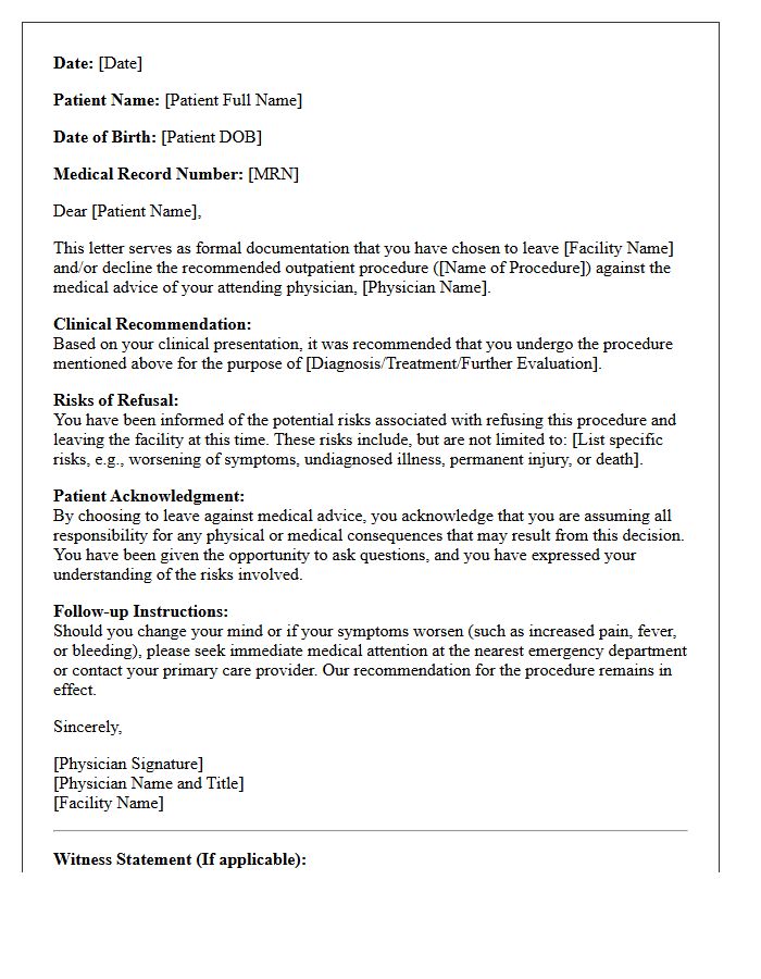 Outpatient Procedure Against Medical Advice Discharge Letter