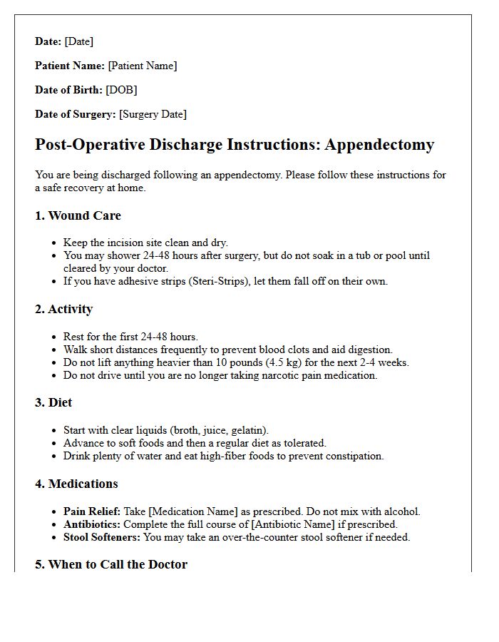 Appendectomy Post-Operative Discharge Letter