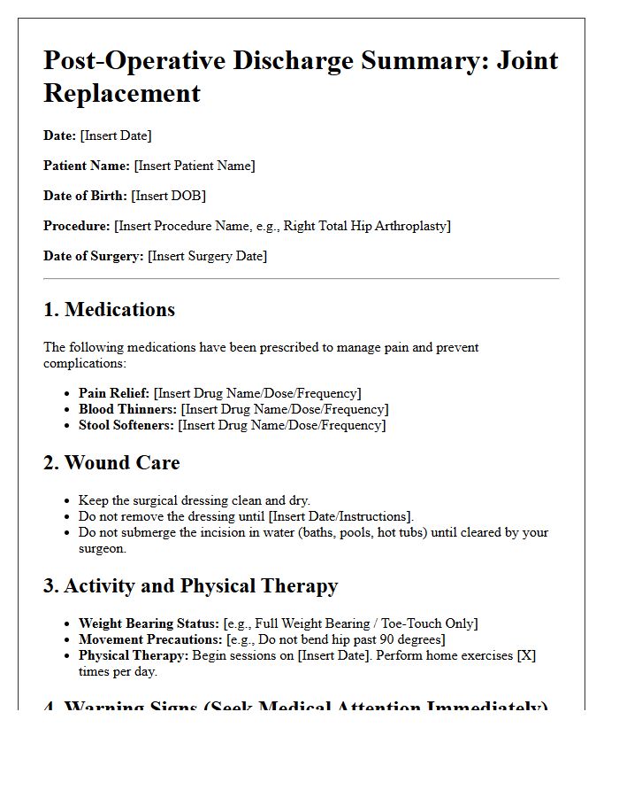 Orthopedic Joint Replacement Post-Operative Discharge Letter