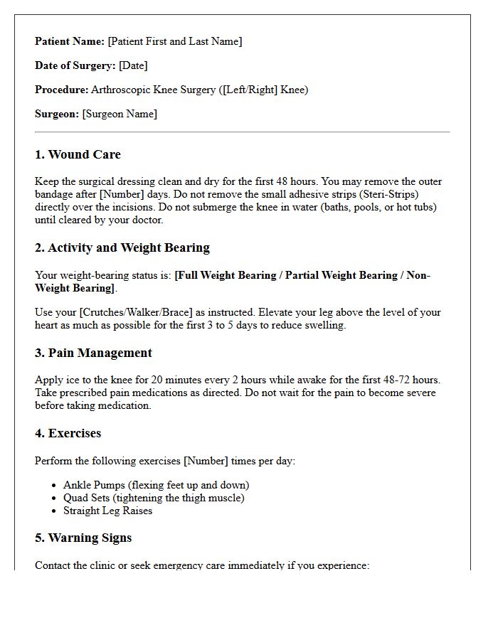 Arthroscopic Knee Surgery Post-Operative Discharge Letter