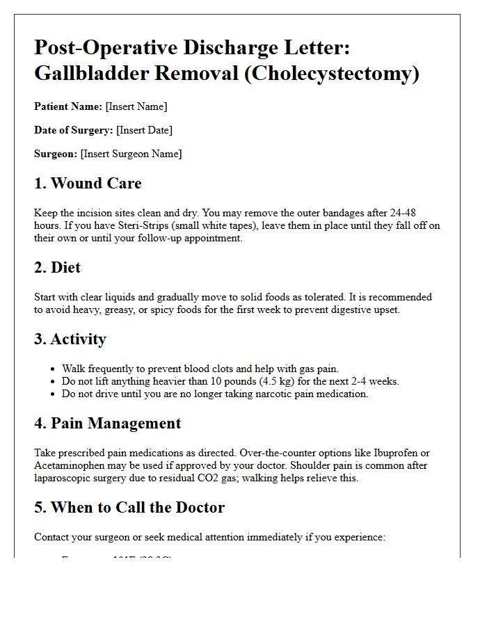 Gallbladder Removal Post-Operative Discharge Letter