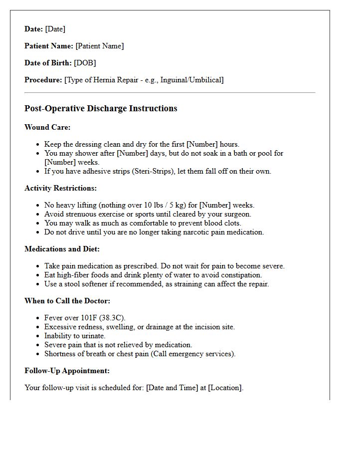 Hernia Repair Post-Operative Discharge Letter