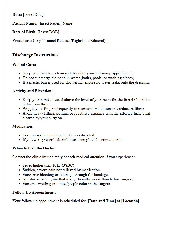 Carpal Tunnel Release Post-Operative Discharge Letter