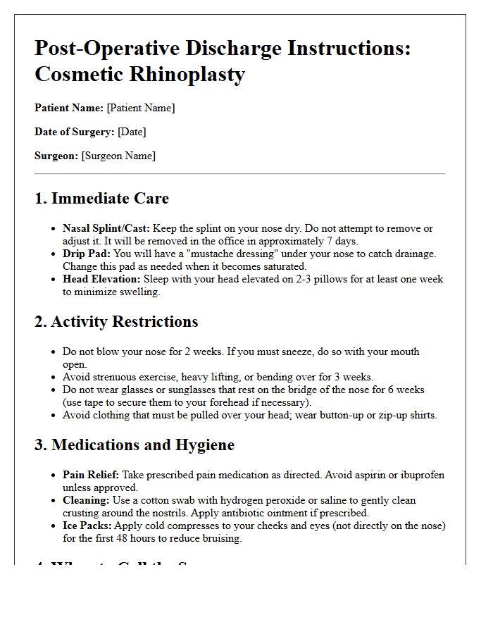 Cosmetic Rhinoplasty Post-Operative Discharge Letter