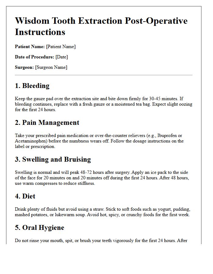 Wisdom Tooth Extraction Post-Operative Discharge Letter