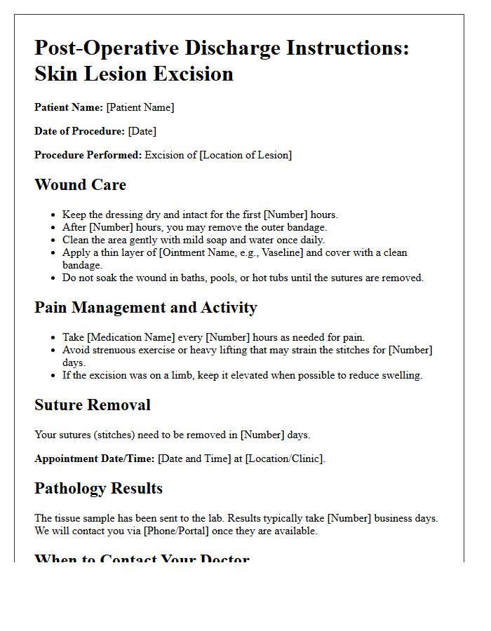 Skin Lesion Excision Post-Operative Discharge Letter