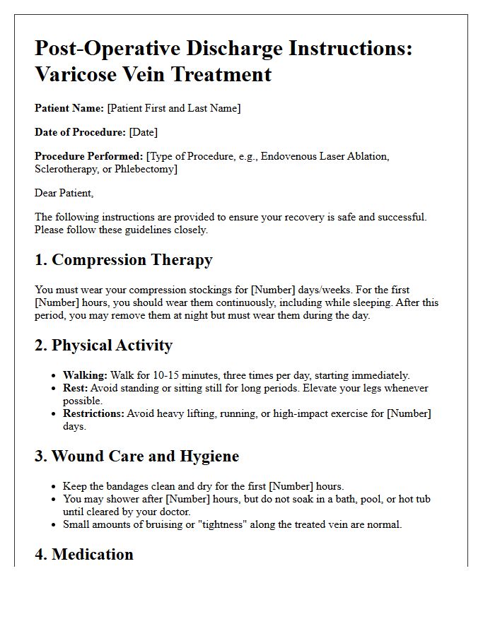 Varicose Vein Treatment Post-Operative Discharge Letter