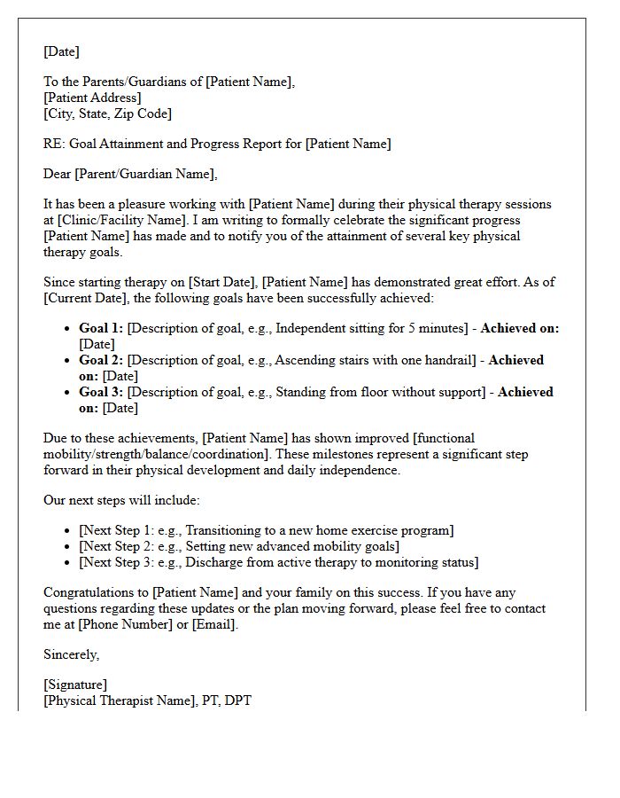 Pediatric Physical Therapy Goal Attainment Letter