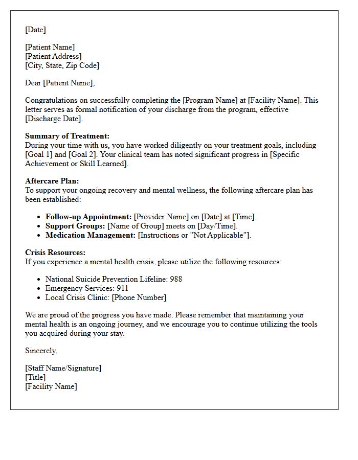 Behavioral Health Program Completion Discharge Letter