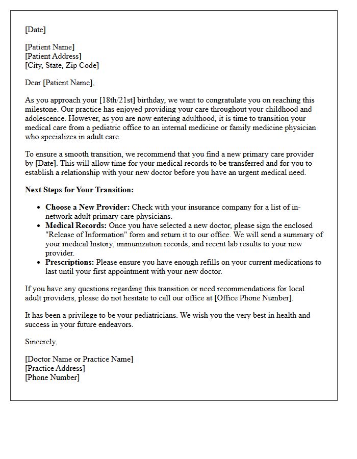 General Pediatrics Age-Out Transition Letter