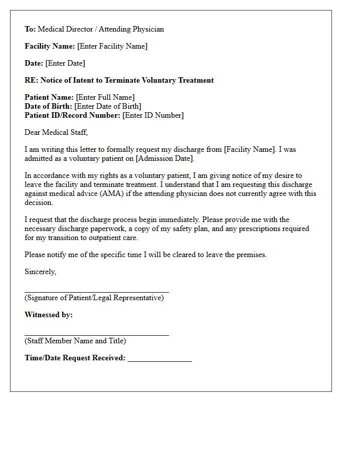 Voluntary Psychiatric Treatment Discharge Letter
