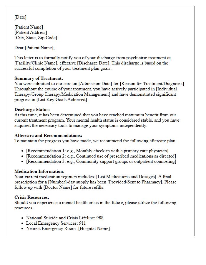 Completed Psychiatric Treatment Plan Discharge Letter