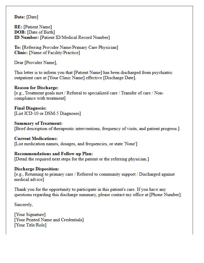 Outpatient Psychiatric Referral Discharge Letter