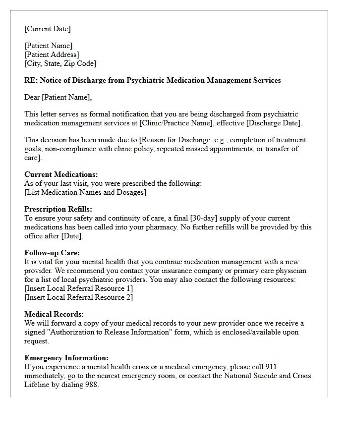 Psychiatric Medication Management Discharge Letter
