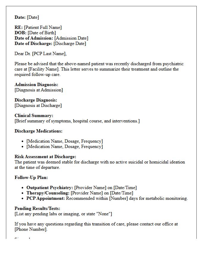 Primary Care Physician Psychiatric Discharge Letter