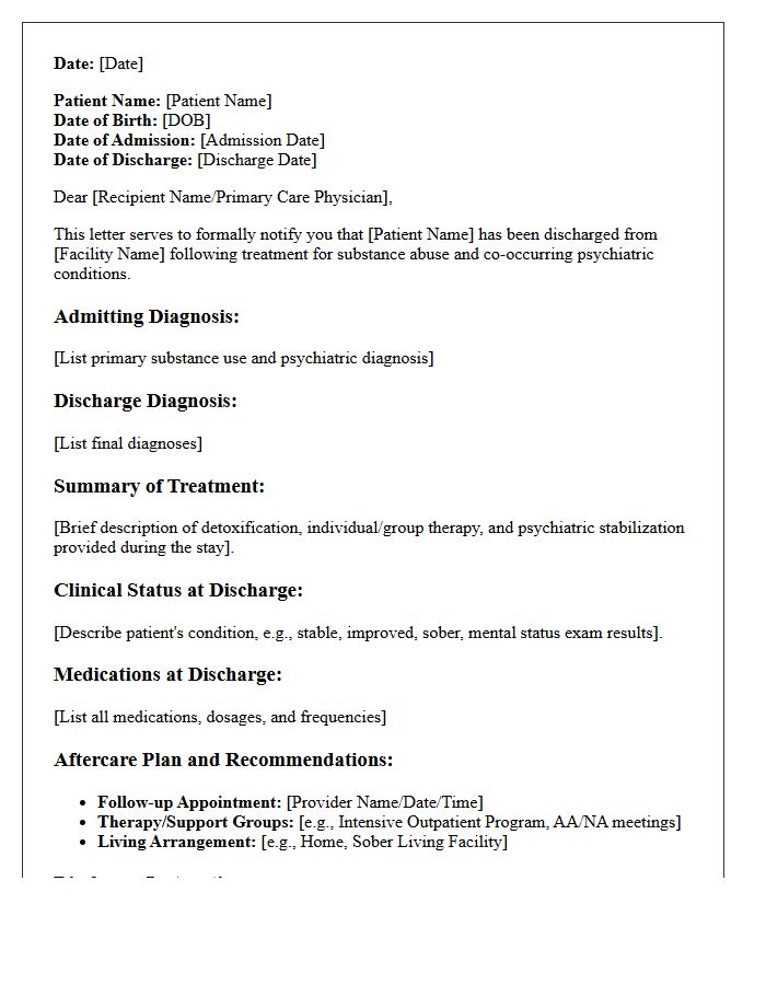 Substance Abuse Psychiatric Treatment Discharge Letter