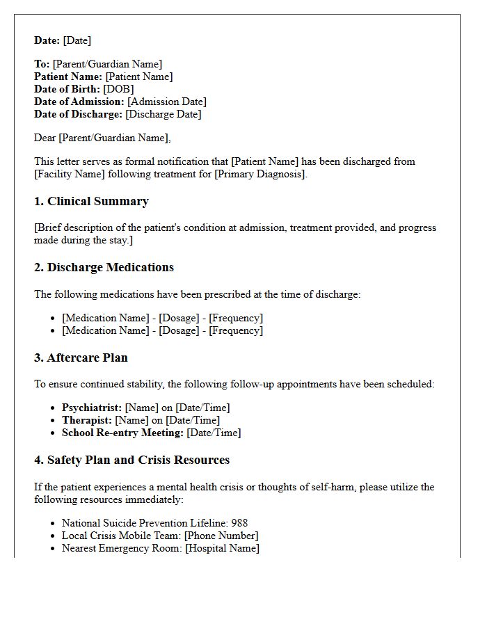 Adolescent Psychiatric Treatment Discharge Letter