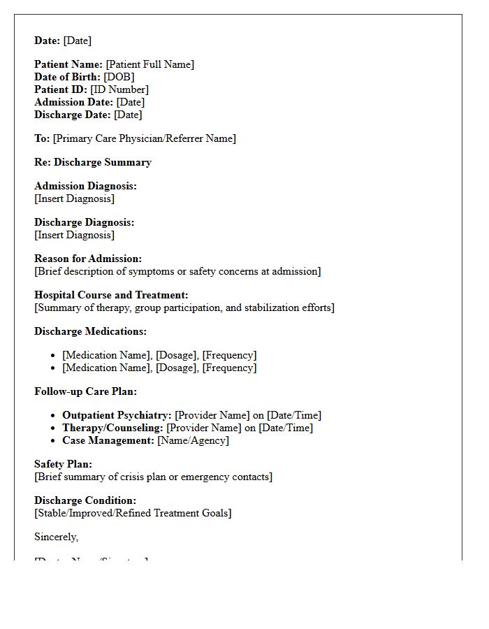 Inpatient Psychiatric Treatment Discharge Letter