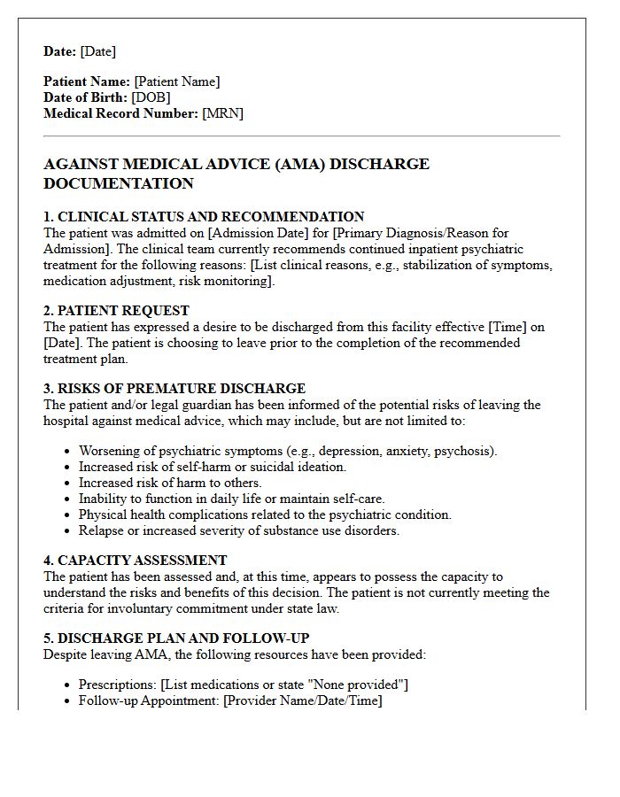 Against Medical Advice Psychiatric Discharge Letter
