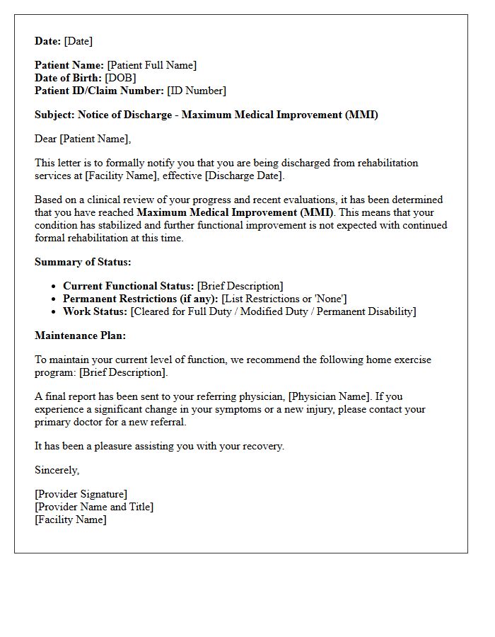 Maximum Medical Improvement Rehabilitation Discharge Letter