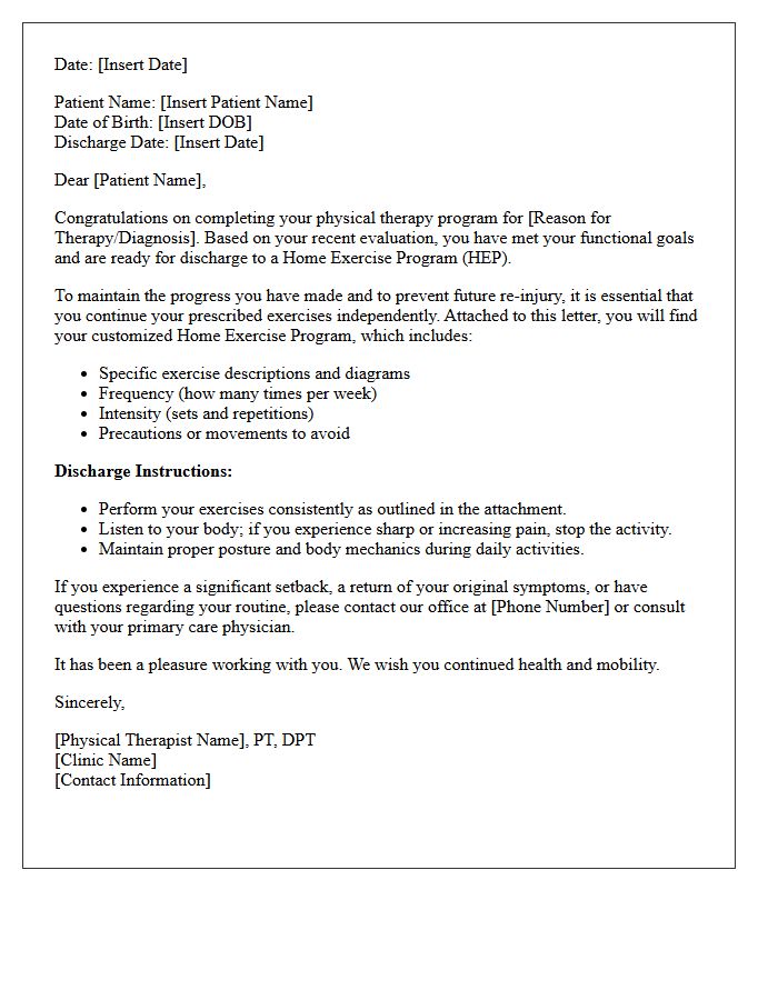 Home Exercise Program Physical Therapy Discharge Letter