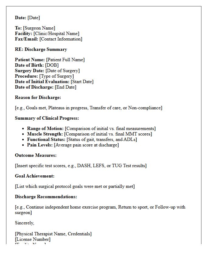 Post-Surgical Physical Therapy Rehabilitation Discharge Letter