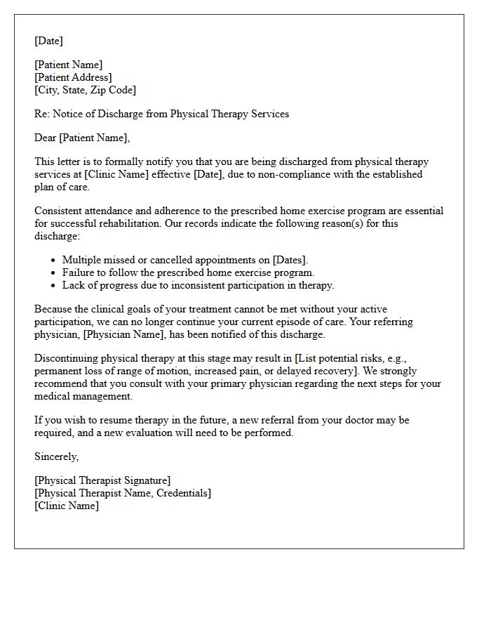 Patient Non-Compliance Physical Therapy Discharge Letter